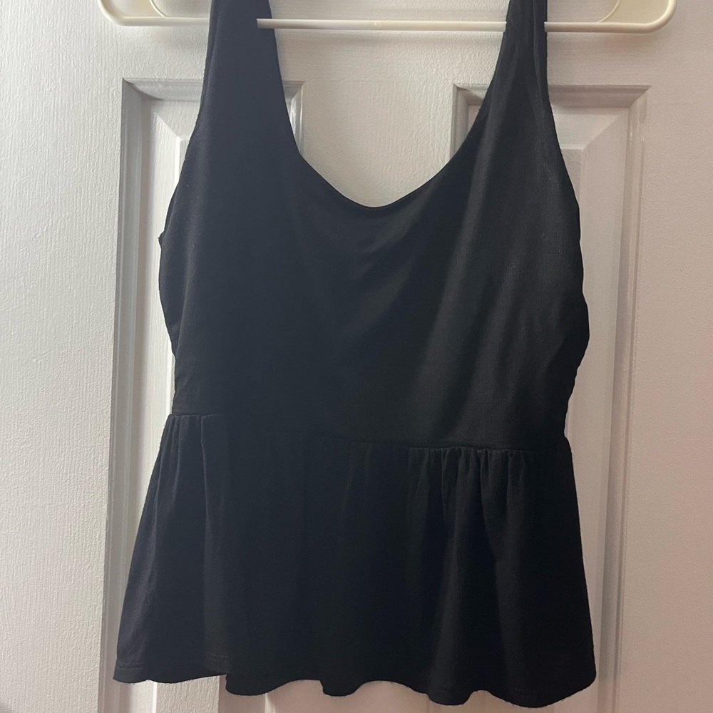 Black Peplum Tank Top with Wide Straps
